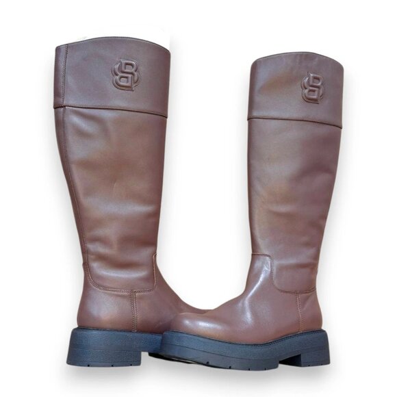 BOSS Rebby High Women's Boots Brown Leather Block Heel US 7 (UK 4 EU 37) RT $299 - Picture 4 of 4